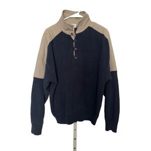 VTG Orvis Sweater Army Navy Blue Collar Quilted Canvas Shoulders Size XXL Flaw
